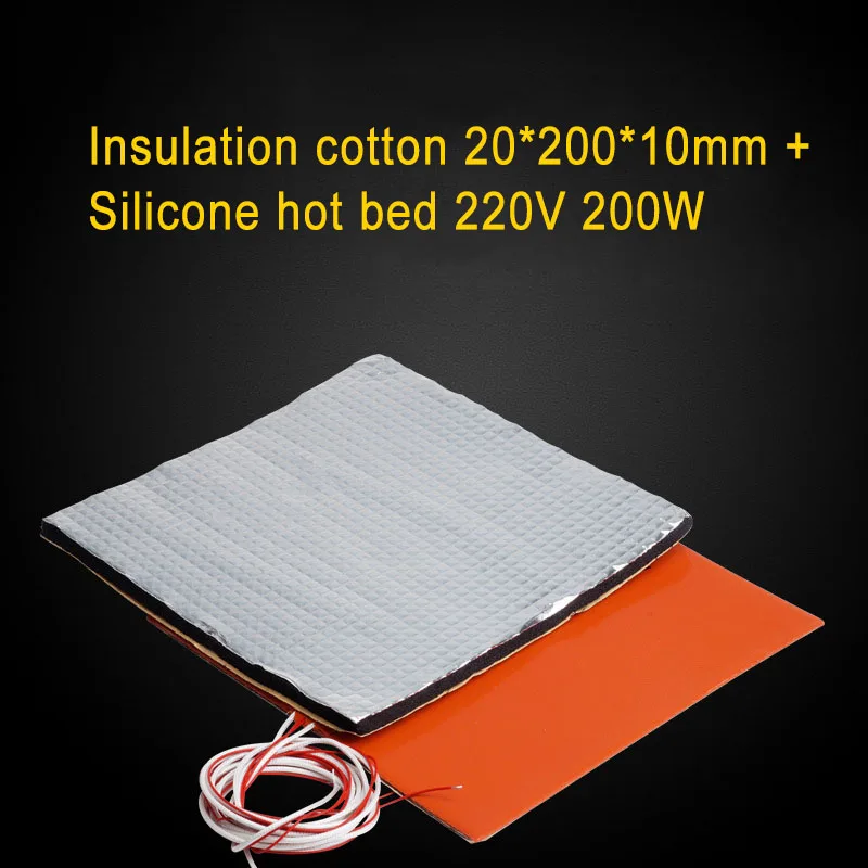 

200x200mm 220V 200W Heater Heatbed with Self-adhesive Heat Insulation Cotton for 3D Printer SP99