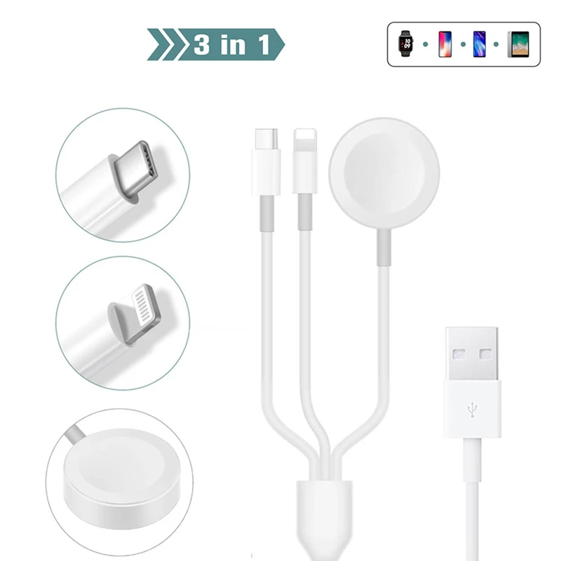 

3 in 1 Wireless Charger for Apple Watch Series 1 2 3 4 USB Magnetic Charging Cable 1.2 meter for iPhone 5 6 7 8 X/plus ipad