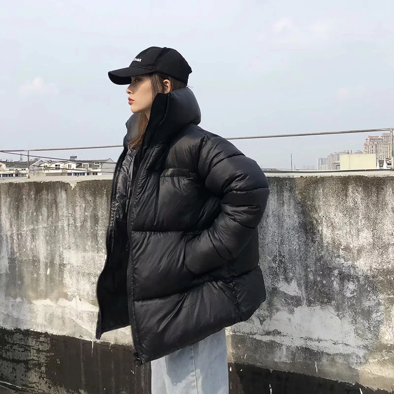 Зимний Harajuku BF пуховик, большой размер, свободная куртка, водолазка, теплая Толстая парка, Женское пальто с хлопковой подкладкой, зимняя верхняя одежда