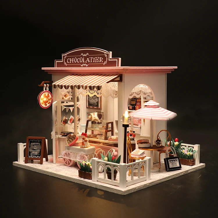 Coco's Fancy Idea Chocolatier DIY деревянный миниатюрный кукольный домик мебель набор обучающий Кукольный дом игрушки для детей C007