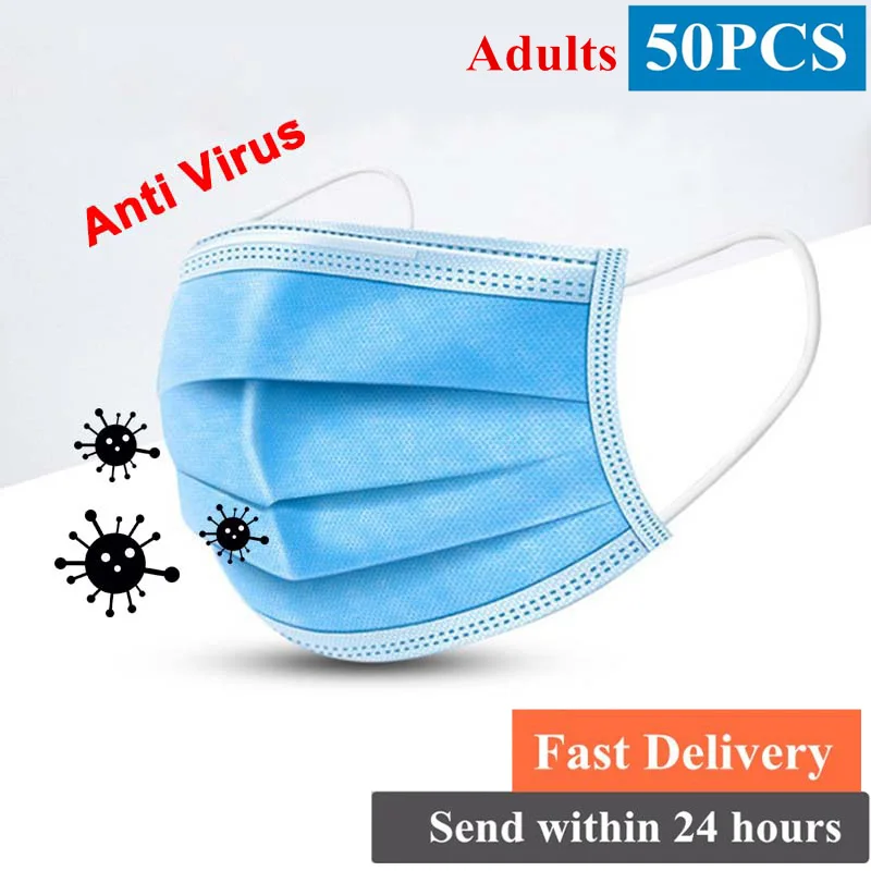 

Fast Shipping Disposable Masks 20/50/100 pcs Mouth Mask 3-Ply Anti-Dust Adult Non woven Elastic Earloop Filter Mouth Face Masks