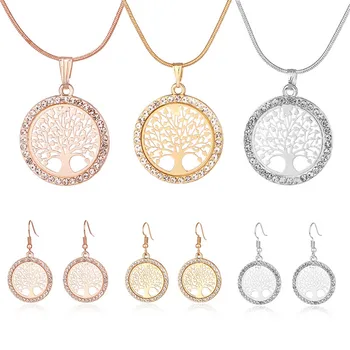 Hot Tree of Life Crystal Round Small Pendant Necklace 3 colors Bijoux Collier Elegant Women Jewelry Gifts Dropshipping