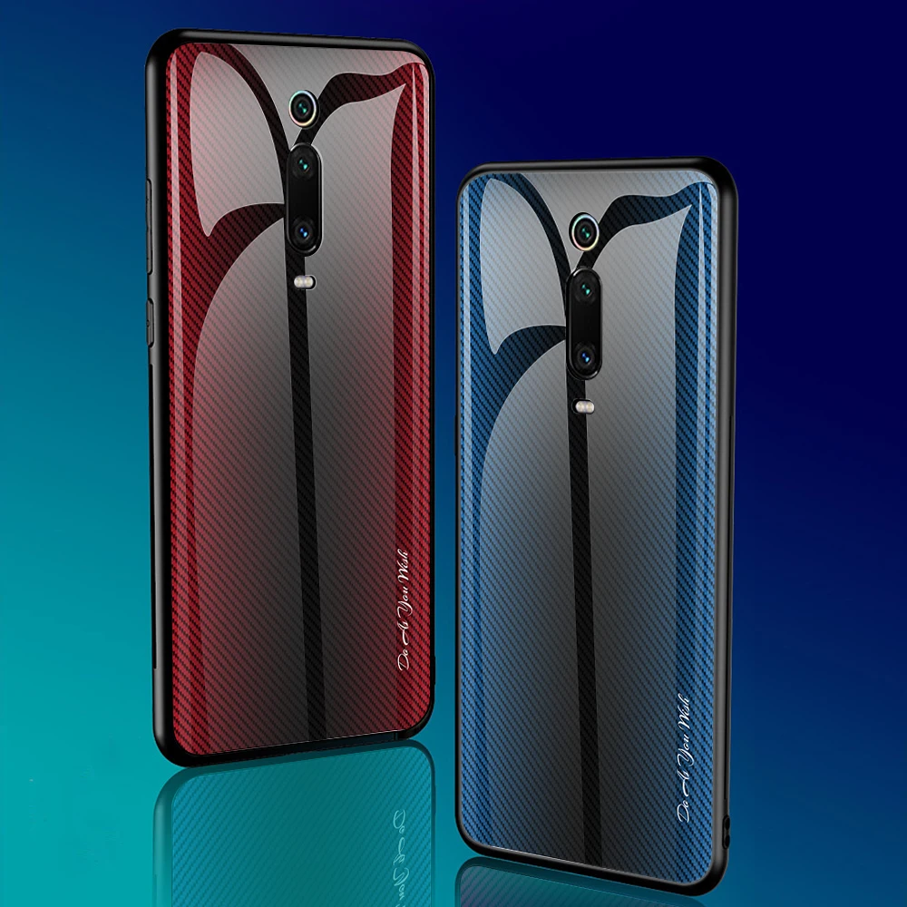 

New Gradient Tempered Glass Phone Case For Xiaomi Mi 9T Pro 9tpro Mi9T Colorful Glass Bumper Cover Redmi K20 Pro K 20 Back Case