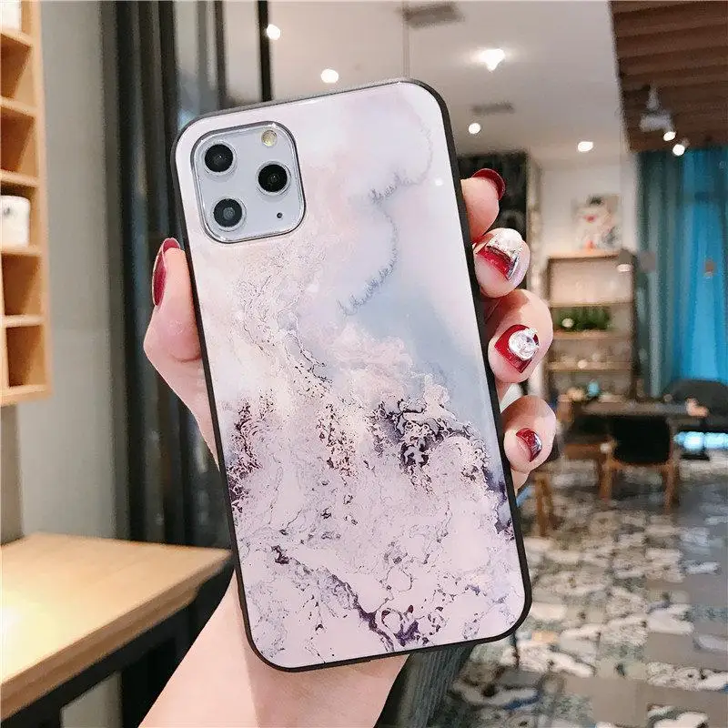 Цветной край мраморный стеклянный корпус, подходит для Iphone 11pro max/8 plus/Xs Apple оболочка ощущается гладкой и имеет отличный опыт - Цвет: Синий
