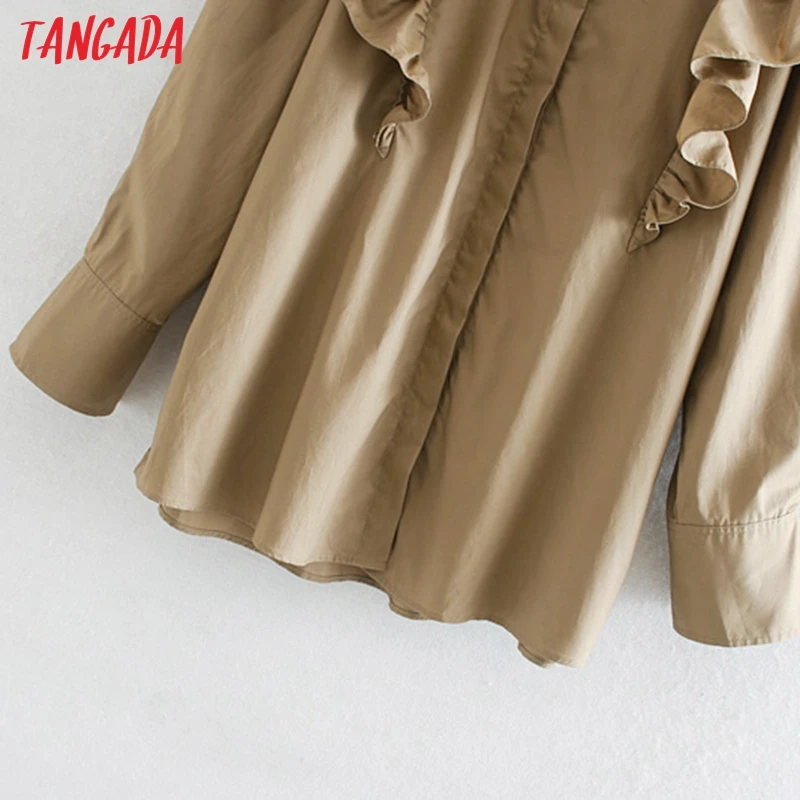Tangada, Женская хлопковая блузка большого размера с оборками, отложной воротник, длинный рукав, шикарная рубашка с оборками, blusas femininas CE162