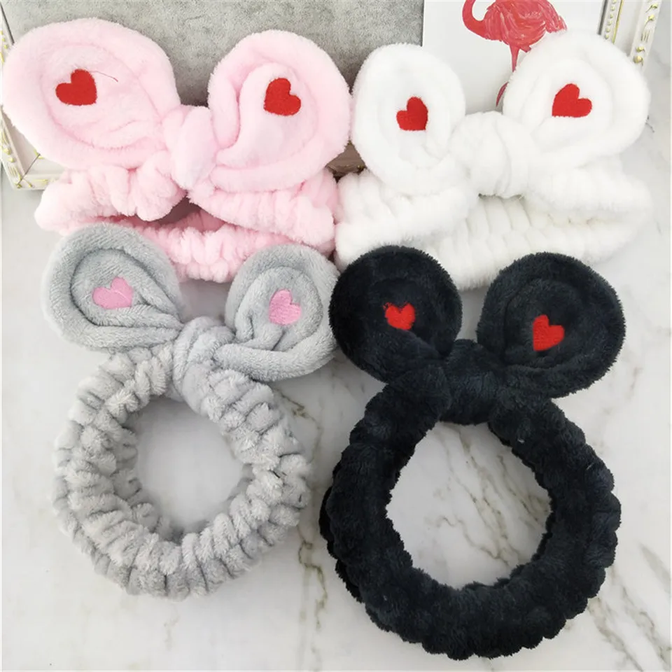 Women Rabbit Ear Cotton Soft Elastic Hair Band Bow Headbands Wash SPA Bath Face Shower Makeup Heart Accessories |