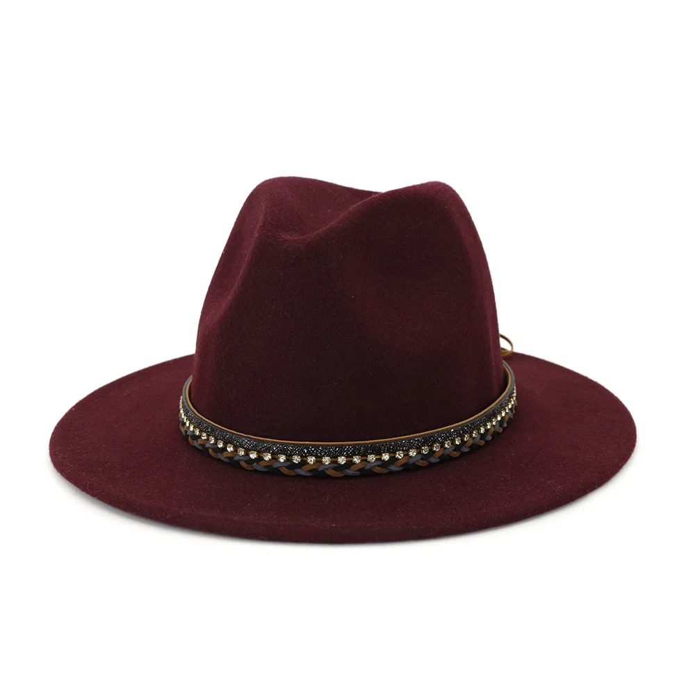 Женская шерстяная фетровая Осенняя шляпа Панама шляпа с широкими полями с поясом мужская шляпа-Панама Bob chapeau Sombreros AD0802 - Цвет: 2