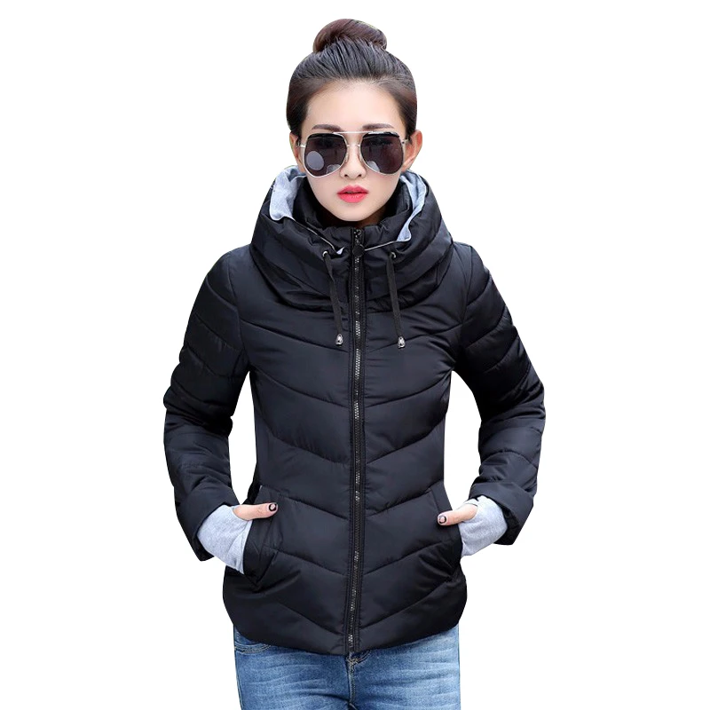 

2019 Winter Jacket Women Plus Size Womens Parkas Thicken Outerwear Solid Hooded Coats Short Female Slim Cotton Padded Basic Tops