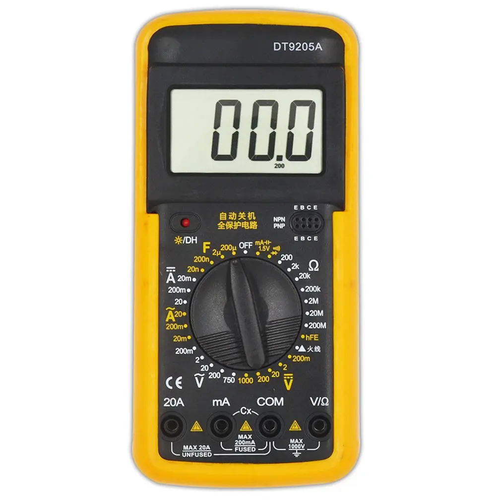DT9205A Ручной цифровой мультиметр 1999 отсчетов AC/DC Напряжение Ток Измеритель сопротивления емкость тест диод тест er
