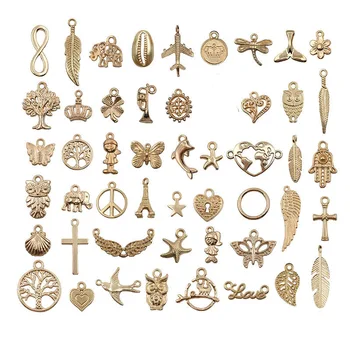 

50pcs/lot Mixed Gold Color European Bracelets Charm Pendants Fashion Jewelry Making Findings DIY Charms Handmade