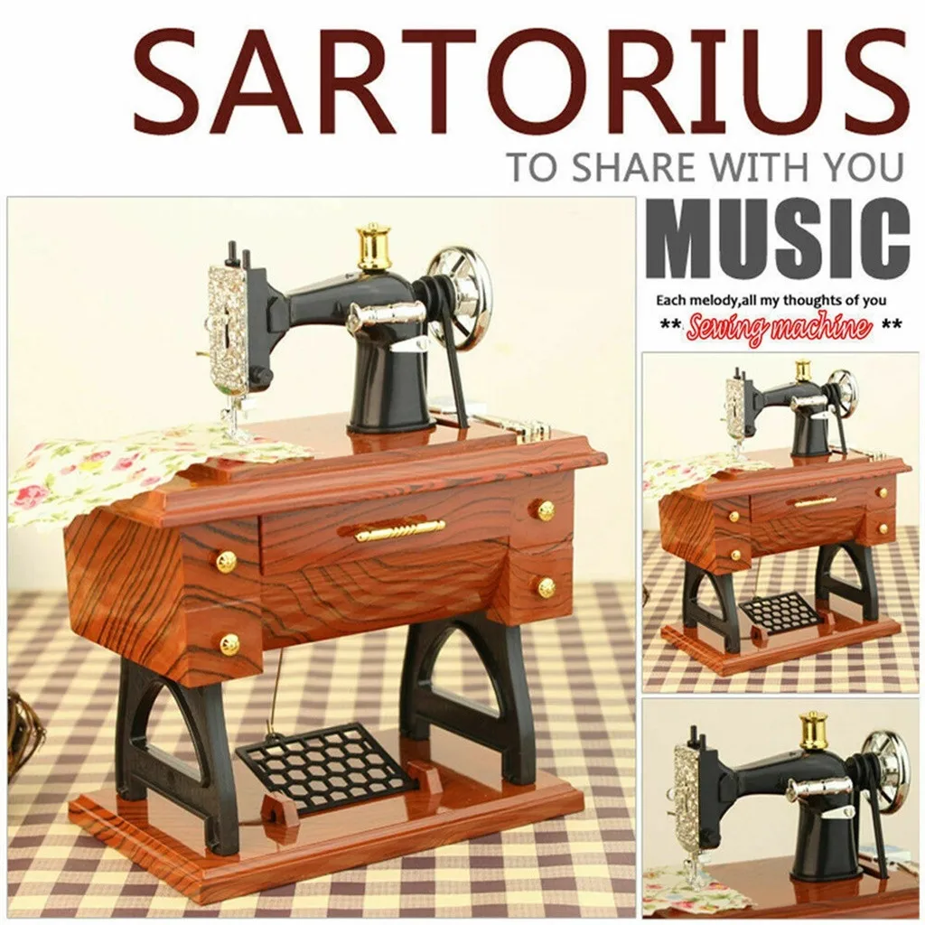 

Kids Music Toy Vintage Music Box Mini Sewing Machine Style Mechanical Birthday Gift Table Decor Children Fun Playing Game Gift