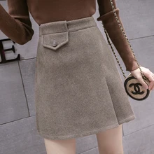 Модная шерстяная юбка для женщин Осень Зима Винтаж теплая линия Высокая талия мини юбки женские шерстяные короткие юбки Faldas