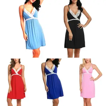 

Women Sexy Cross Wrap V-Neck Midi Lingerie Dress Solid Color Floral Lace Patchwork High Waist Nightgown Backless Sling Sleepwear