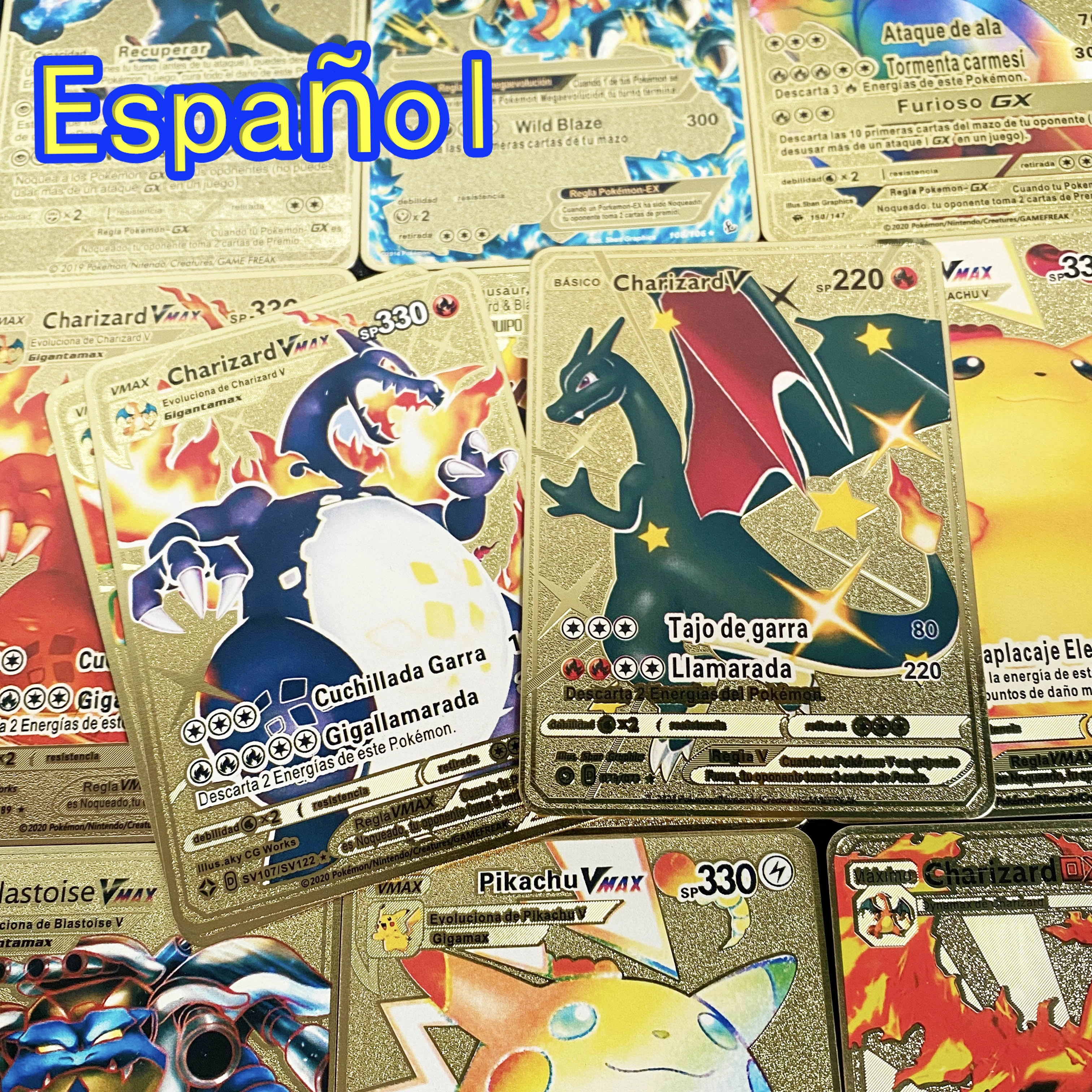 Gold Spanish Pokemon Card Charizard Pikachu Vmax Gold Metal Card Mega Charizard  Pokemon Card Evolution Original Set Toy Gift - Game Collection Cards -  AliExpress