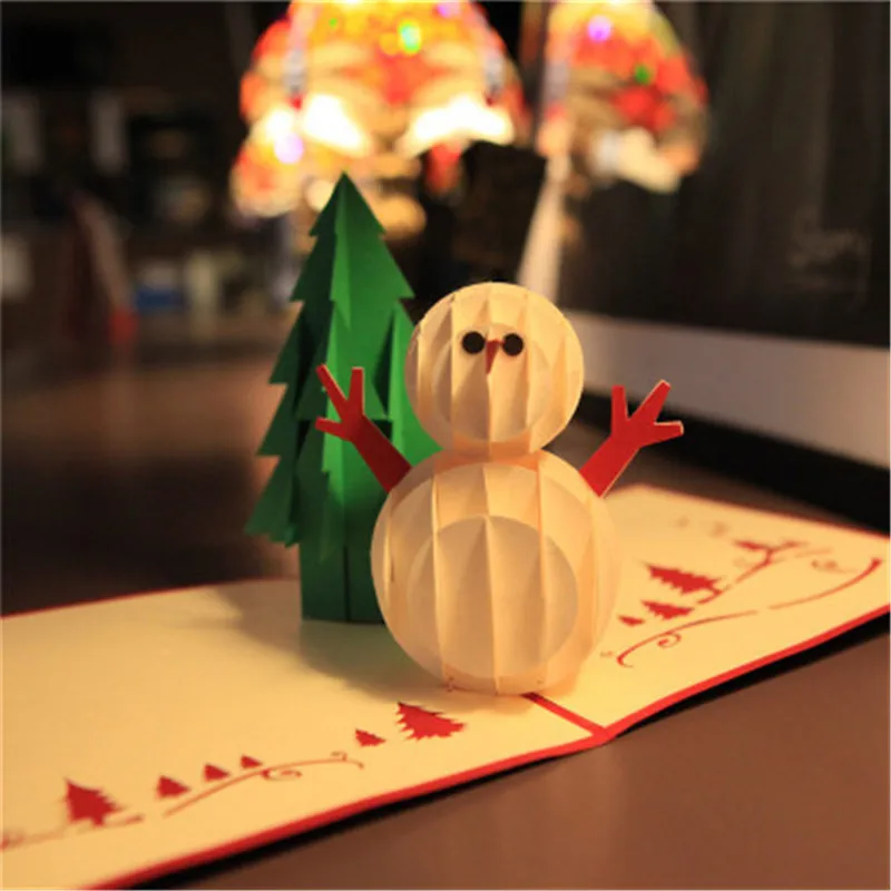 

3D Pop Up Card Christmas Cards Greeting Christmas Snowman Postcard Wedding Birthday Decor Holiday Happy Christmas Elk Deer