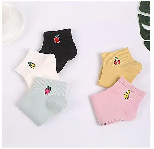 New Cartoon Fruit Cute Socks Women Cotton Socks Japanese Ankle Short Socks Embroidery 5 pairs lot