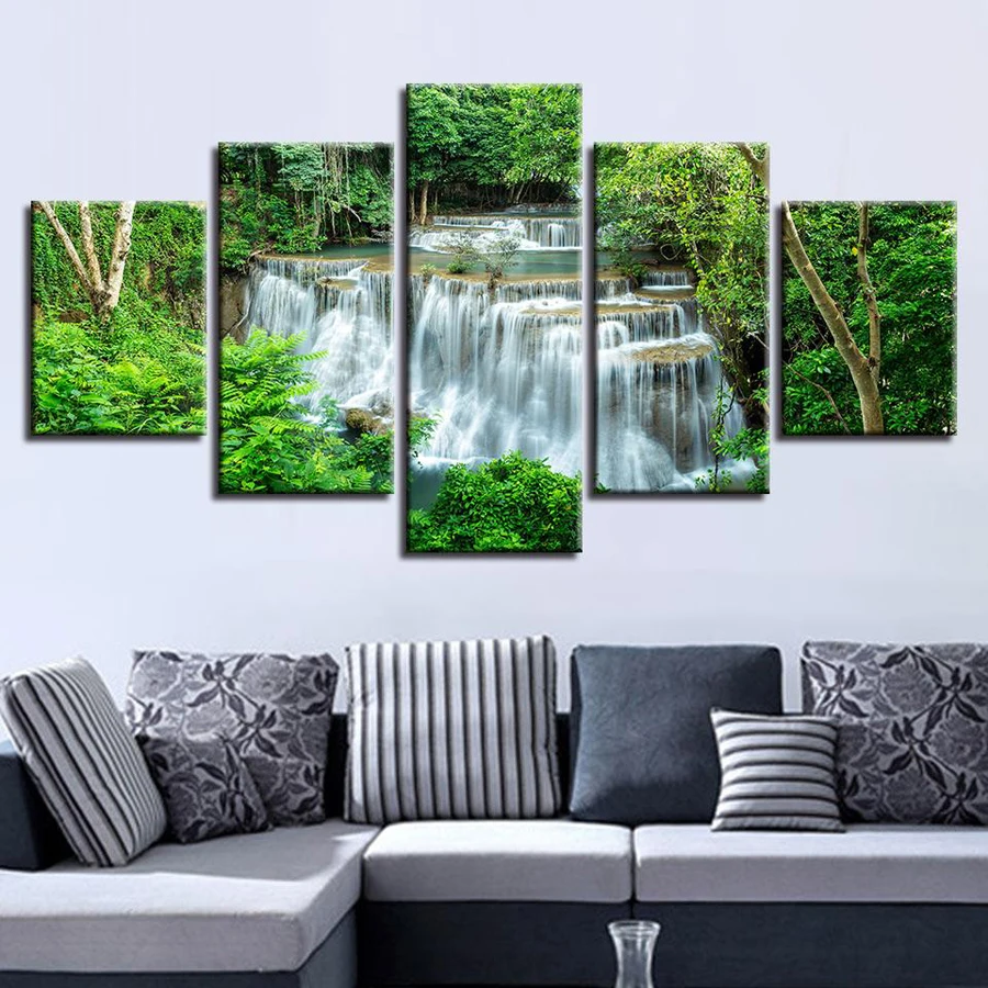 Diy 5 Piece Diamond Painting Full Square Round Embroidery Forest landscape waterfall Mosaic craft supplies decor AA2175 | Дом и сад