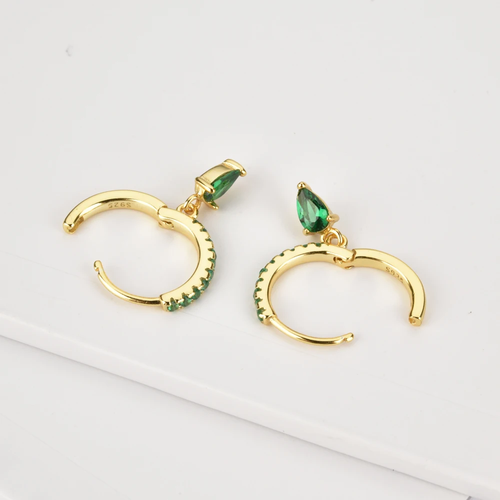 Andywen 100% 925 Sterling Silver Ovals Water Drop Earring Green Zircon CZ Circle Round Loops Crystal Women Piercing Ohrringe