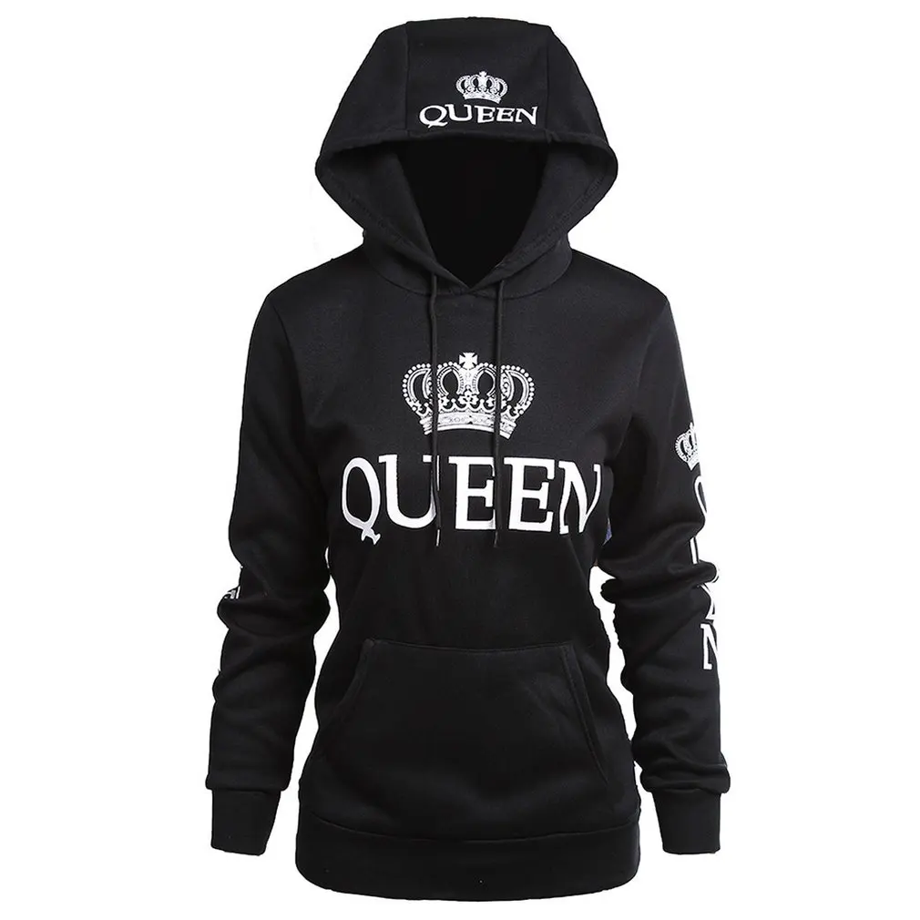 King queen толстовки с принтом модные толстовки с капюшоном с воротником из полиэфирного волокна свитер с длинными рукавами для влюбленных - Цвет: 2
