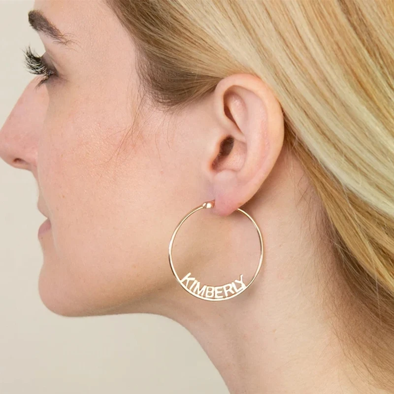 

Custom Name Hoop Earrings Jewelry for Women Personalized Stainless Steel Exaggeration Party Club Round Earring Gift Girlfriend