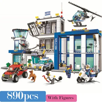 

890pcs City Legoed Police Station Helicopter Bus Motor Model Building Blocks Bricks Toys For Children Compatible City 60047