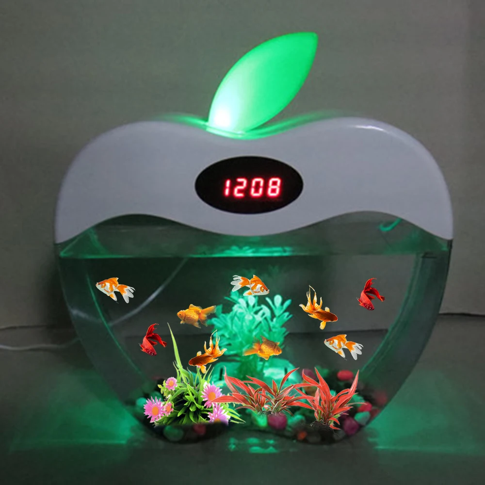 1.5L Миниатюрные для аквариума мини нано аквариум с часами USB светодиодный освещение системы портативный бак офис мини акриловый аквариум D20