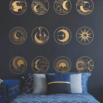 

Mystical Sun Moon Wall Decals Celestial Elements Vinyl Sticker Mystical Wall Art Headboard Wall Murals Astrology 2151