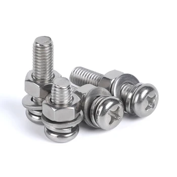 

20/10sets M3 M4 M5 M6 Gb818 304 Stainless Steel Cross Recessed Pan Head Screws Phillips Screws Bolts With Nut Washer