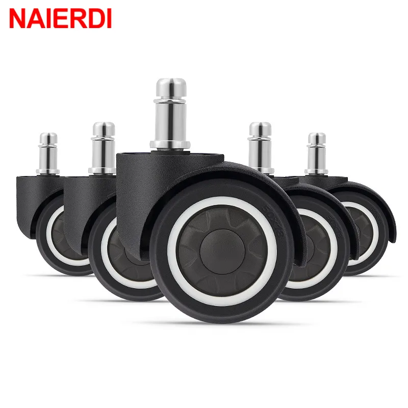 NAIERDI 5PCS 2" TPR Rubber Soft Wheel Office Chair Caster Replacement Mute Casters Safe Roller Furniture Wheel Hardware