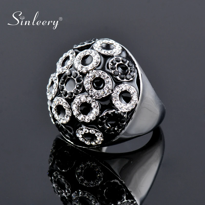 SINLEERY Unique Vintage Half Ball Round Black Enamel Big Rings Small Circles Cubic Zirconia Rings For Women Jewelry JZ169 SSO - Image 4