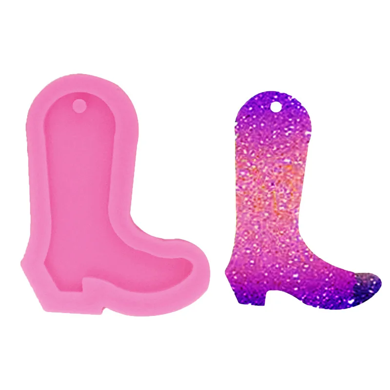

Cowboy Boot Shape Silicone Mold For Key chain Pendant DIY Shiny Water Glass Perforated Epoxy Resin Mould Polymer clay Make Shoe