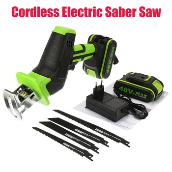 

48V Portable Cordless Reciprocating Saw +4 Saw blades Li-Ion Battery Electric Saber Saw Blade For Wood Chain Cutting Tool Kit