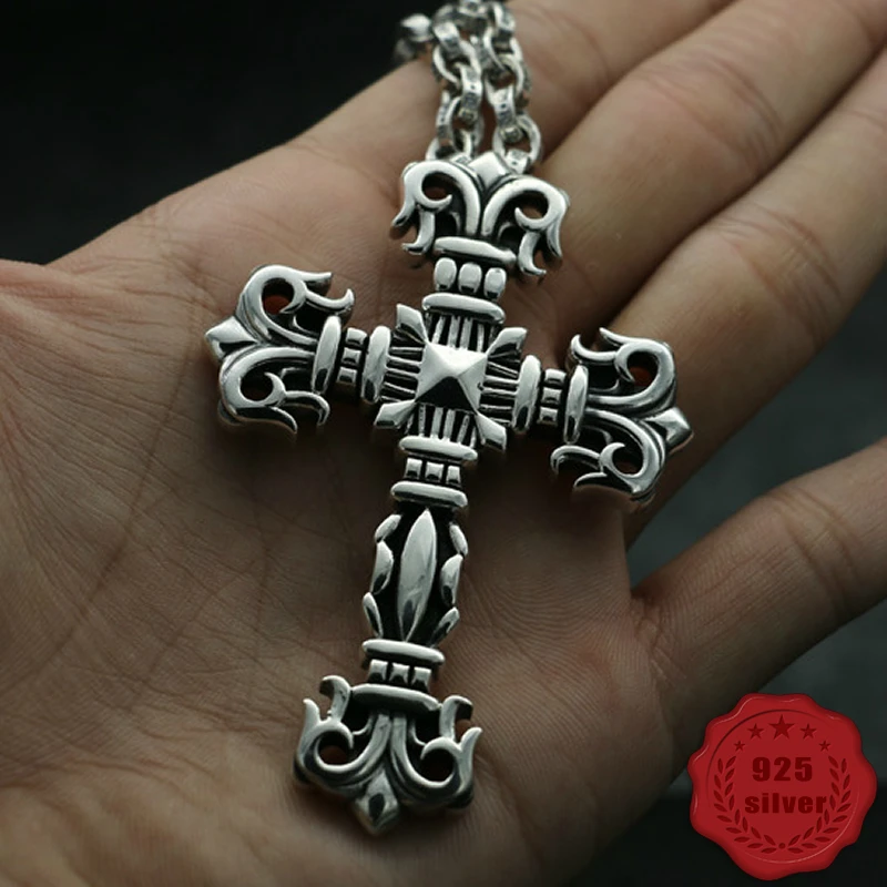 

925 sterling silver pendant personality fashion retro punk style engraving hollow cross style domineering 2018 new hot sale