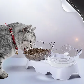 

Pet Cat Bowl Protect Cervical Vertebra Tilt Mouth Drinking Water Dual-use Transparent Bowls Food Storage For Dogs Cats