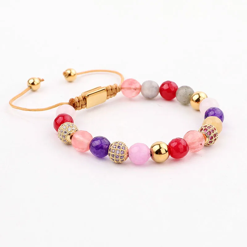 New Design Women Bracelet CZ Pave Ball Natural Stone Braided Macrame Bracelet Women Gift - Image 2