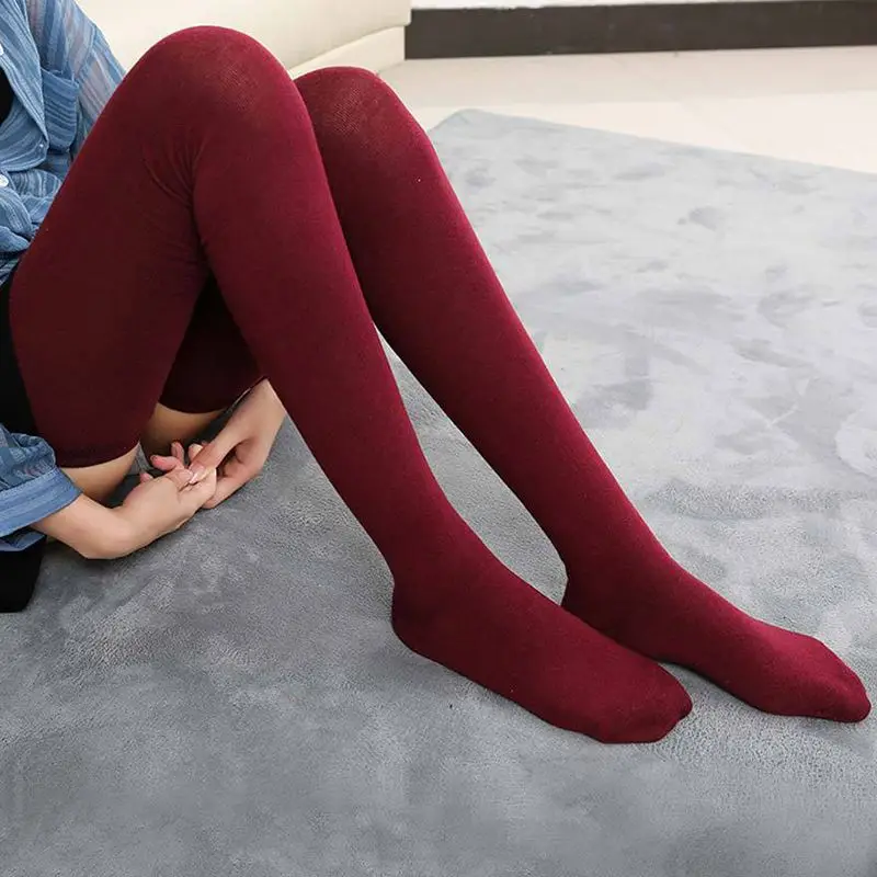 JR 80CM Women Winter Autumn Over The Knee-High Solid Color Dance Multiple Cotton Stocking - Цвет: JR