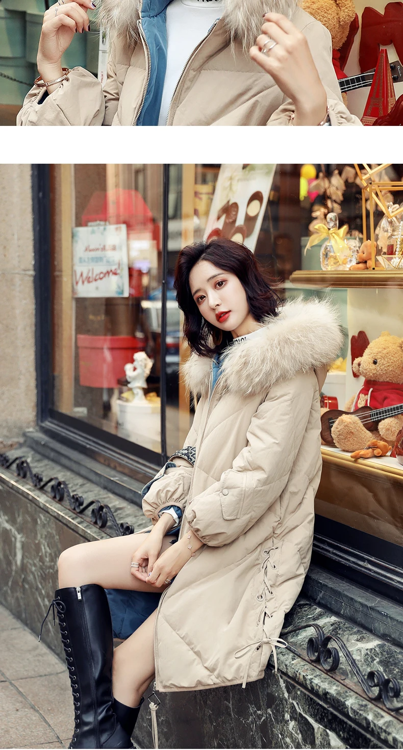 Fashion Down Coat Long Jacket New Winter Loose Parkas Female Overcoat Fur collar Hooded Warm Down Jacket Thick Tops WM154
