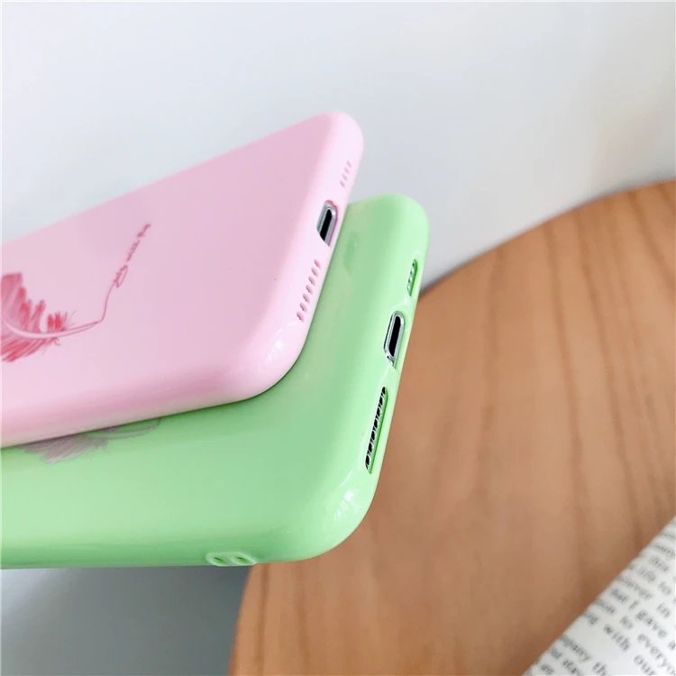 Однотонные силиконовые пары простые перьевые чехлы для iphone XR X XS Max 6 6S 7 8 Plus 11 11Pro Max милый чехол для телефона ярких цветов