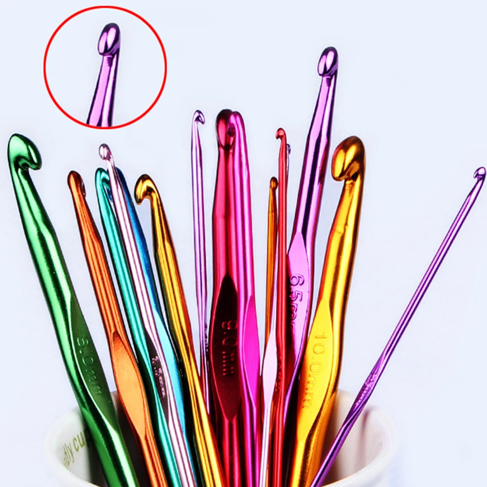 7Pcs 6.5mm-15mm Metal Handle Crochet Hook Knitting Needles Set