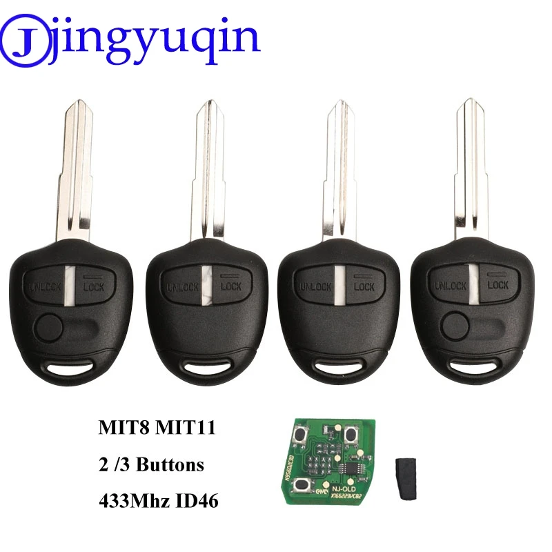Jingyuqin 10 шт. 2/3 кнопки автомобиля дистанционного ключа костюм для MITSUBISHI Outlander Pajero Triton ASX Lancer Shogun MIT8 MIT11 лезвие 433 МГц
