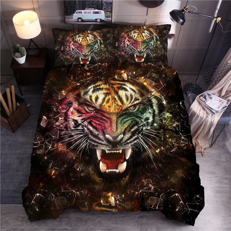 

3D Animal Printing Bedding Set Tiger Printed Quilt Cover Soft Bedclothes Pillowcase Duvet Cover Set Queen King Size