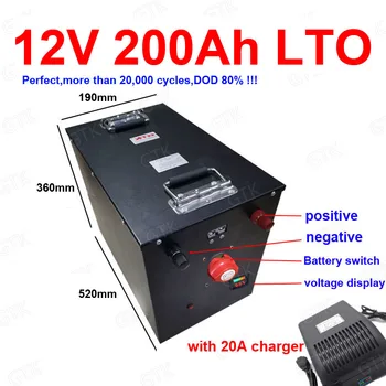 

12v 200Ah LTO battery pack Lithium titanate battery BMS 5S for 1500W Boat RV Solar energy storage inverter caravan +20A Charger