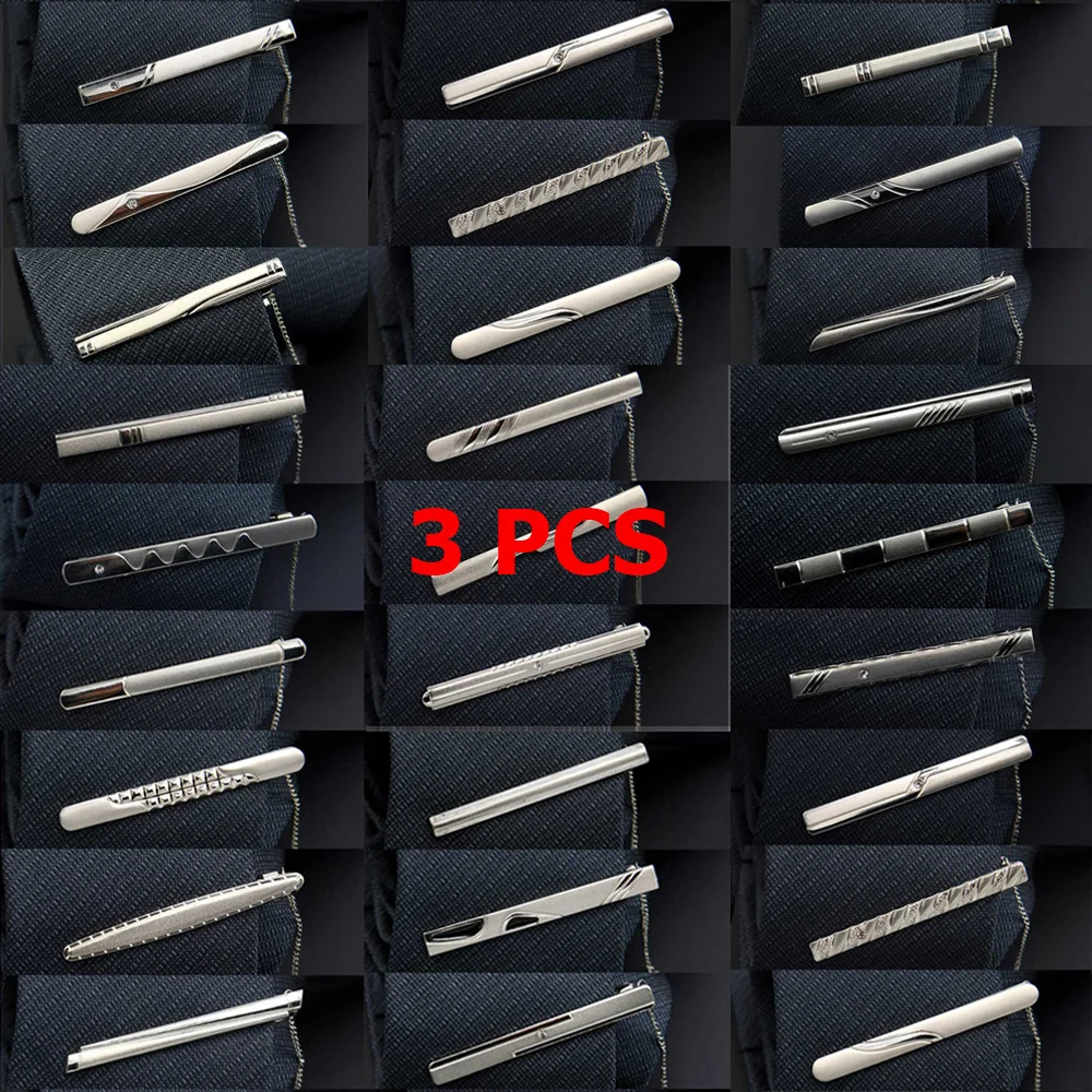 

3 PCS Men Solid Metal Chain 6CM Tie Clip Wedding Party Formal Necktie Clasp