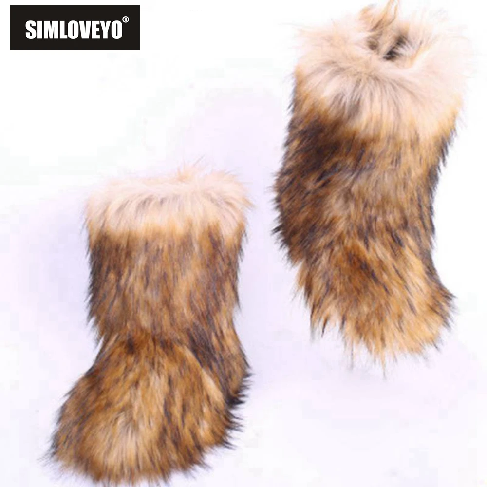 

SIMLOVEYO Furry Boots Winter Shoes Women Snow Boots With Bag Headband Luxury Fur Winter Boots For Women High Boot Fur Shoes