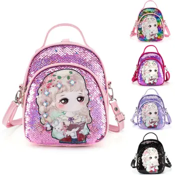 

Variable color Sequins Cartoon princess Backpack Fashion Glitter School Bag Girls Cute Hologram Laser PU Leather Travel Backpack