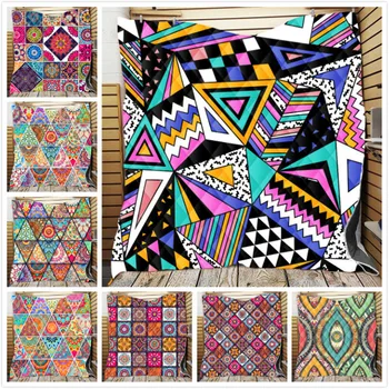 

Custom DIY Contrast Geometry Print Blanket on The Bed Home Adult Beautiful Color Throw Warm Winter for Sofa or Travel