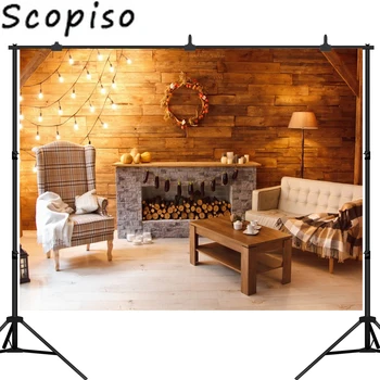 

Scopiso Photographic Backdrops Warm Interior Fireplace Christmas Party Decoration Photography Photo Background Studio Props