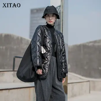 

XITAO Elegant Black Women Parkas Women Small Fresh Casual 2019 Winter Single Breast Wide Waist Plaid Loose Casual Parka DMY1624