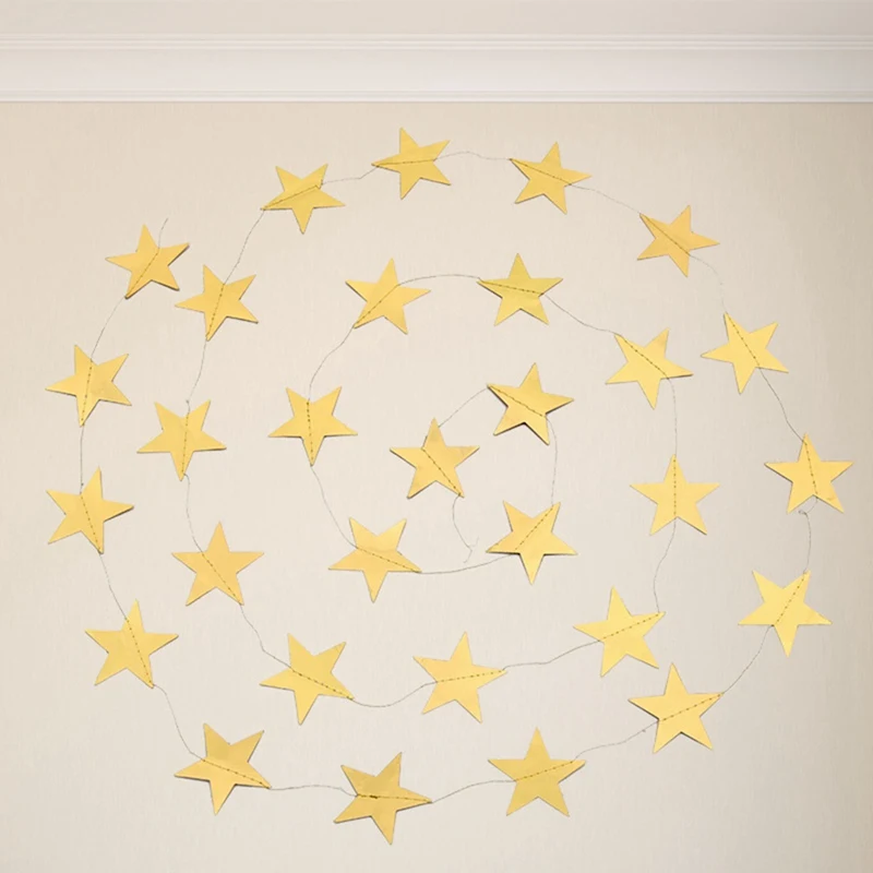 33PC/lot 4M Paper Banner Gold/Silver/Blue Glitter Star Paper Garland Banner Birthday/Wedding/christmas Party Home Decoration