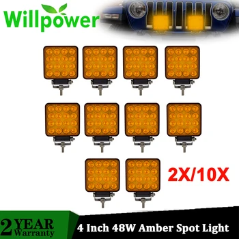 

Willpower 2-10PCS 4 inch 48W Amber LED Work lights Spot Driving Fog Lamps for 4x4 4WD Off Road Truck Car ATV SUV Boat 12V 24V